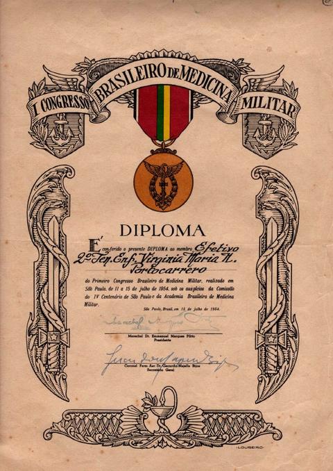Diploma do Primeiro Congresso Brasileiro de Medicina Militar